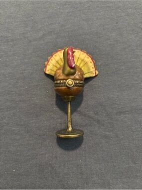 Vintage Brass Figural Turkey Decorative Finial - Brown & Yellow